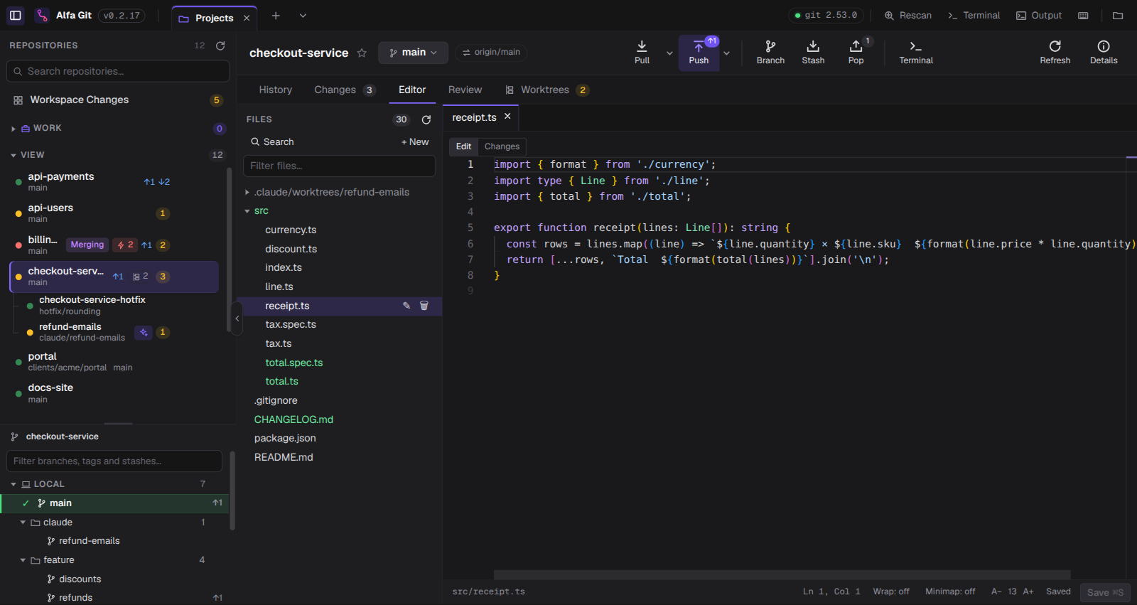 The built-in editor with a file open